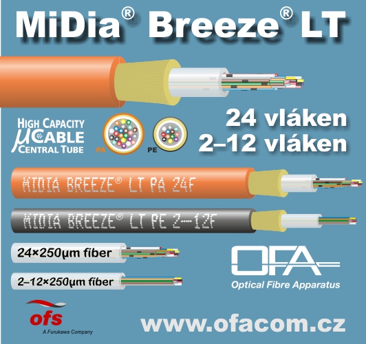 Optický mikrokabel MiDia® Breeze LT s 2–24 optickými vlákny