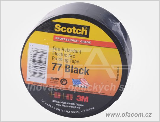 Nehořlavá samolepící páska SCOTCH® 77 odolná proti elektrickému oblouku, šíře 38 mm.