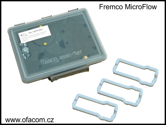 Zafukovačka optických mikrokabelů Fremco MicroFlow - aplikační vložky a těsnění pro konkrétní komvinaci kabel/trubička.