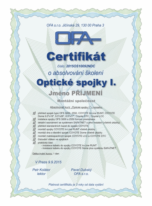 Certifikát ze školení