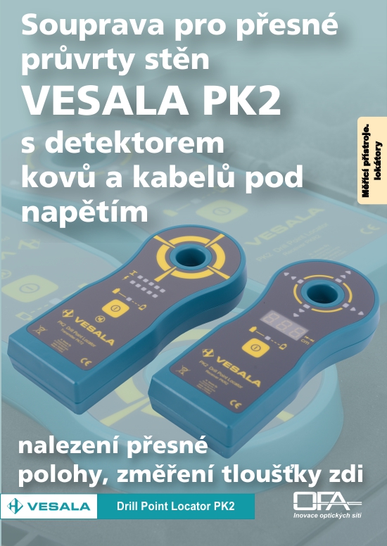 Souprava pro přesné vrtání ve stěně (průvrt zdí) s detektory PK2.