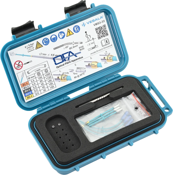 Nejmenší sonda s vysílačem na trhu - Nanosonda VESALA VMS3-33 s příslušenstvím v plastovém boxu.