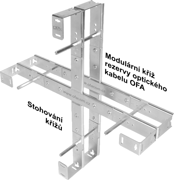 Modulární kříž rezervy optického kabelu - stohování křížů rezerv kabelů na sebe.