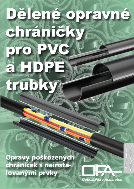 Dělené opravné trubky pro opravy poškozených HDPE a PVC chrániček s nainstalovanými prvky.