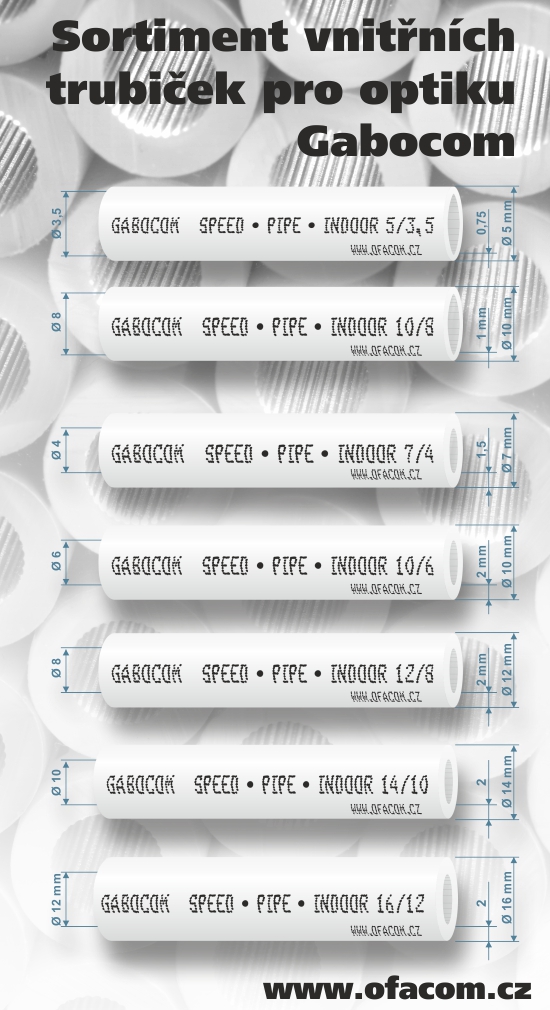 Sortiment vnitřních mikrotrubiček pro optiku výrobce Gabocom.