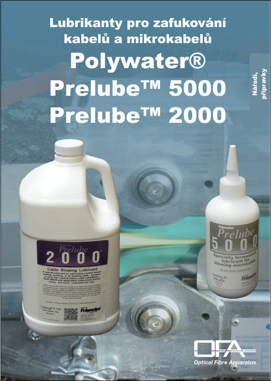 Lubrikanty PolyWater Prelube pro zafukování optických kabelů a mikrokabelů a dále svazků mikrotrubiček.