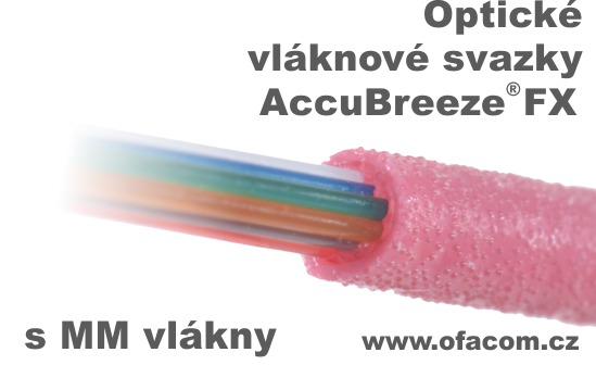 Optické vlaknové svazky s multimodovými vlákny OM1, OM2+, OM3 a OM4.