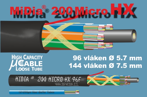 Optický kabel Loose Tube MiDia® 200 Micro HX s 96 a 144 vlákny