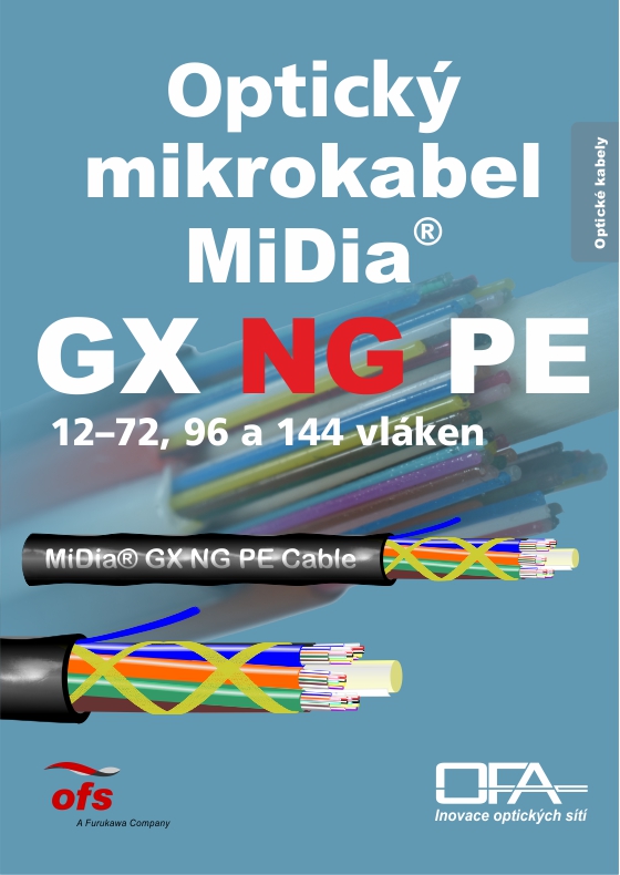 Optický mikrokabel MiDIa GX NG PE 12-144 vláken v primární ochraně 250µm pro zafukování do mikrotrubiček.
