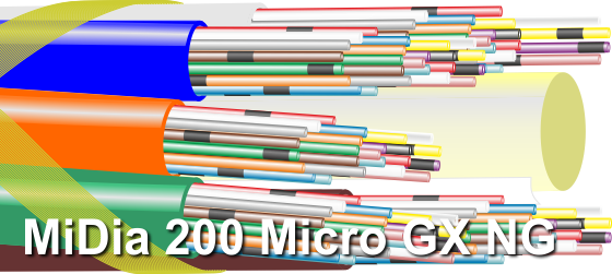 Optické kabely MiDia 200 Micro GX NG, 48,96 144, 192 a 288 vláken. 