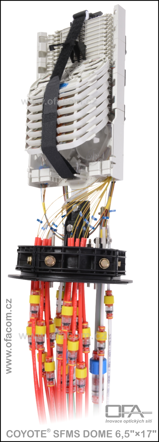 Optická spojka COYOTE DOME 6,5"×17"SFMS - listovací kazetový systém spojky pro FTTH sítě.