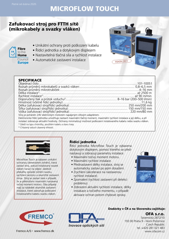 Zafukovací stroj pro mikrokabely a svazky vláken MicroFlow TOUCH, verze 2020.