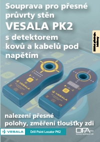 Souprava pro přesné vrtání s detektory PK2, měření tloušťky zdi.