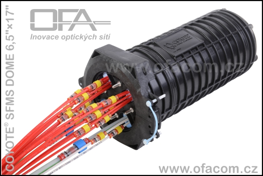 Optická spojka COYOTE DOME 6,5"×17"SFMS - listovací kazetový systém spojky pro FTTH sítě.