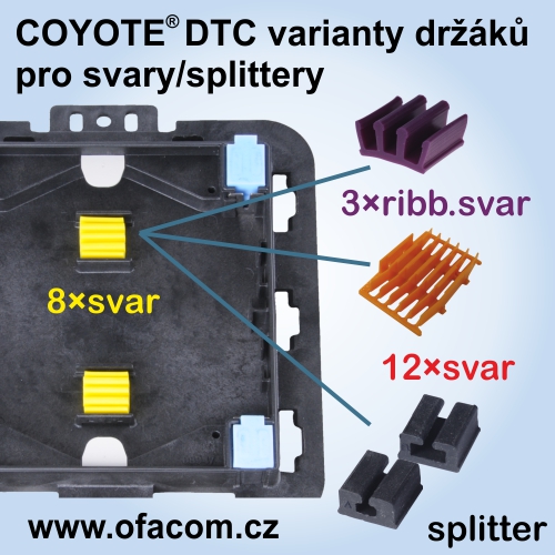 PLP COYOTE DTC - varianty základních držáků svarů a PLC splitterů ve spojce