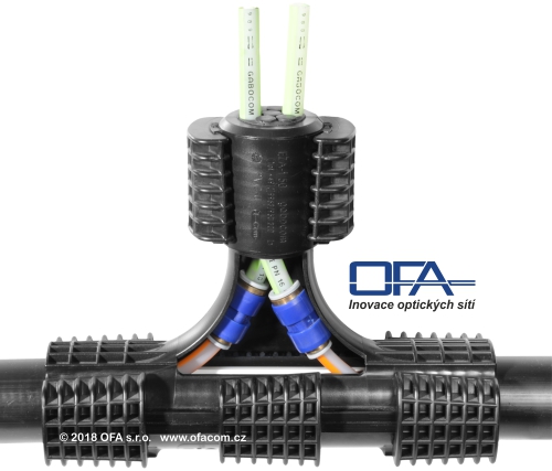 Spojka T optické chráničky pro oboustranné odbočení prvku z trasyHRMA 90°.