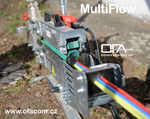 Zafukovačka Fremco / OFA MultiFllow pro instalace optických kabelů a svazků mikrotrubiček do optických chrániček a instalace silných mikrokabelů do mikrotrubiček.